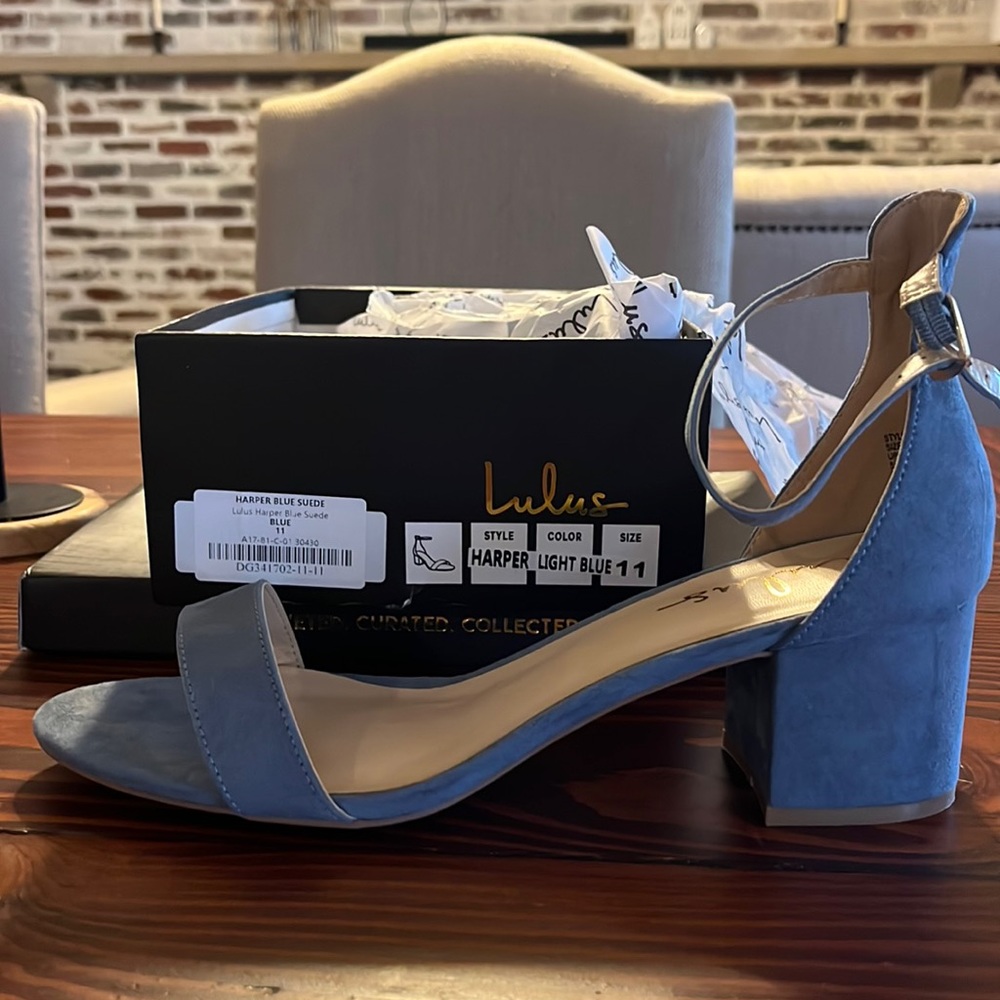 Lulu’s Harper Blue Suede Block Heels